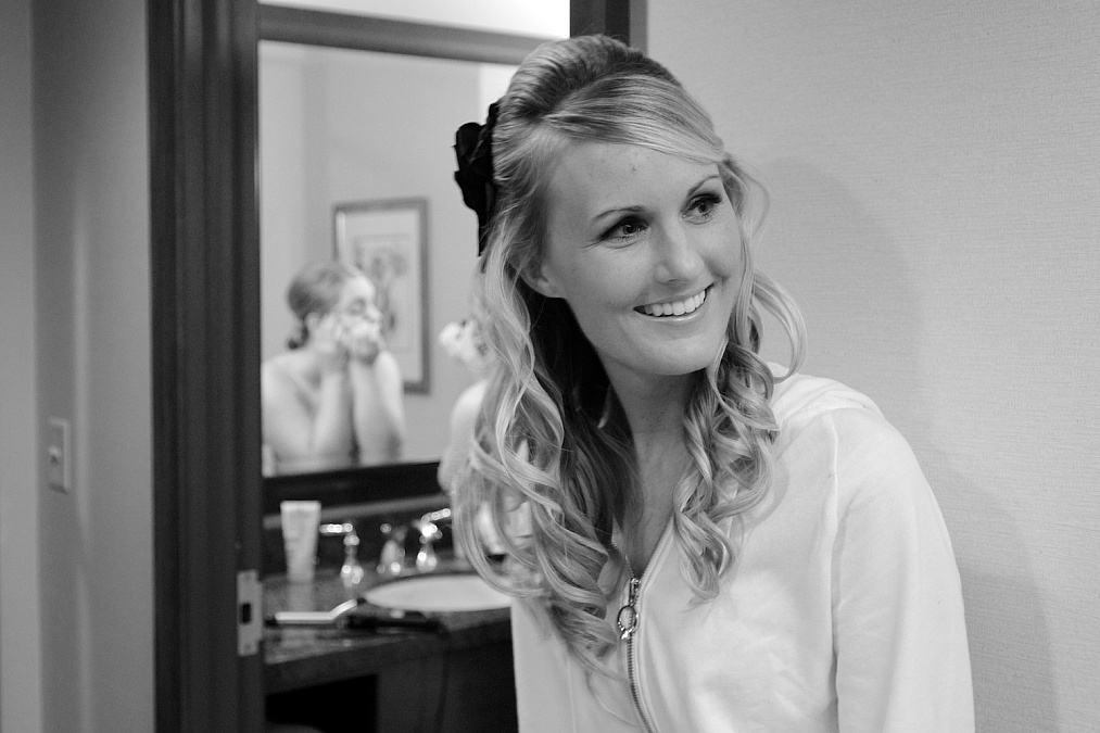 Sarah prepares for her wedding at the Marriott in Coralville.