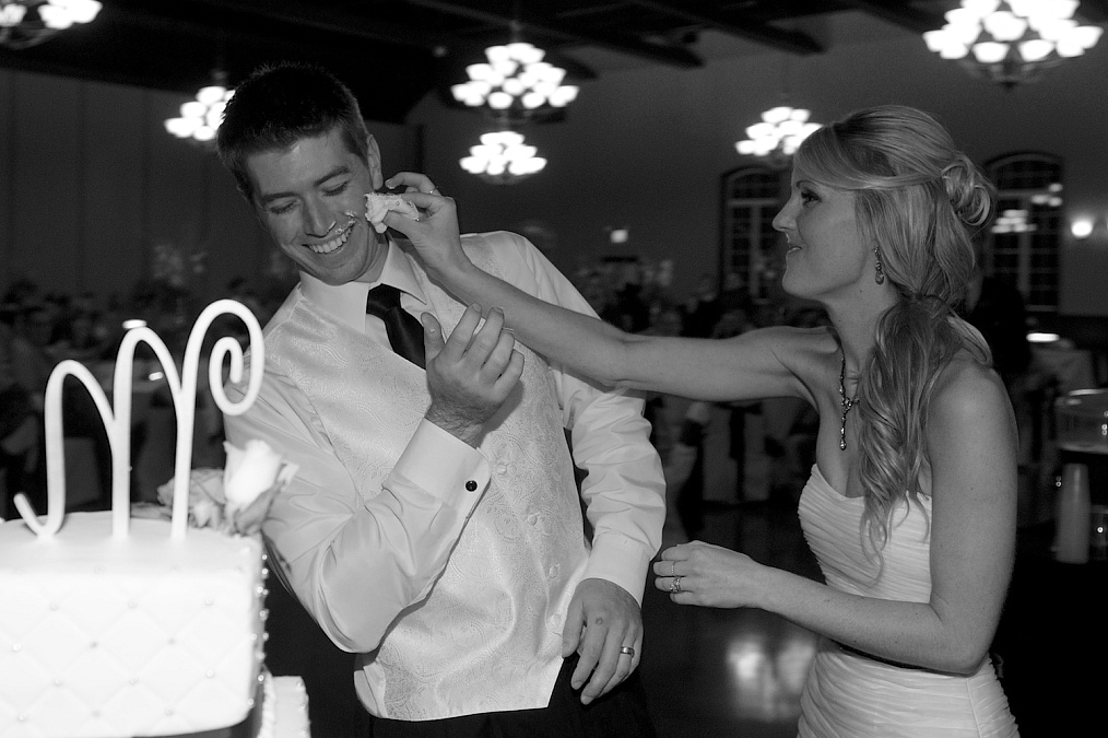 Cutting the wedding cake at Bella Sala in Tiffin, Iowa.